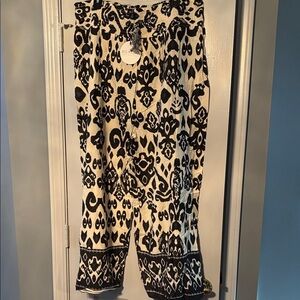 Boho Me Cream Wide Leg Flowing Pants with Black Design NWT